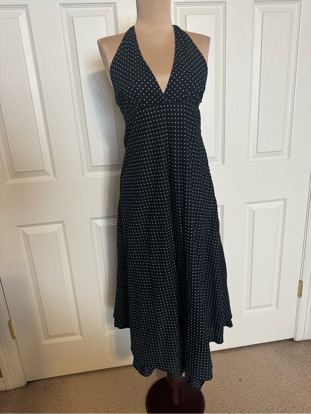 GAP women’s Navy Blue Polka Dot Halter Backless Ruffle Dress size 2 XS